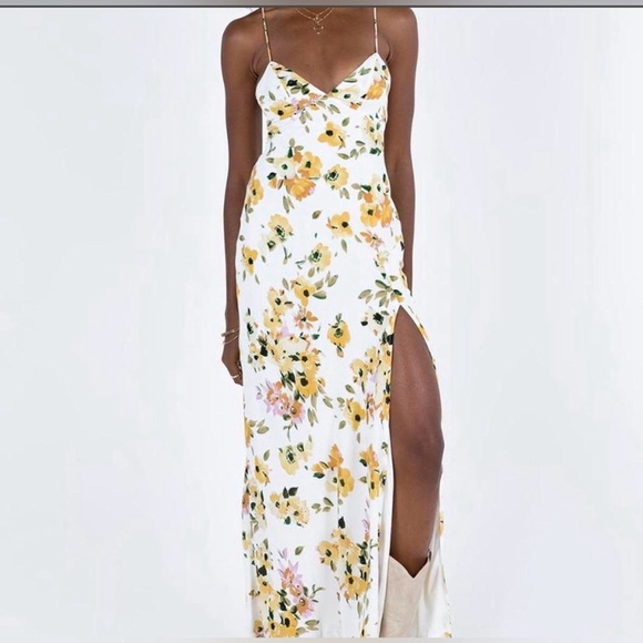 Princess Polly Yellow Floral Maxi Dress Open Back Tie Strap Slip Dress Size 2 - Picture 5 of 10